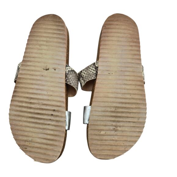 Loeffler Randal Sandals Womens 9 Slip On Cork Cream Snake Print Silver Leather - Picture 9 of 13
